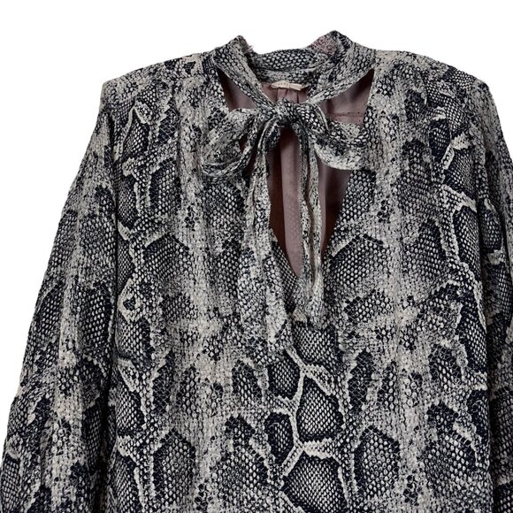 Rebecca Taylor Snakeskin Animal Print Bow Cocktail Dress Taupe Gray Black Size 6 - Picture 3 of 10